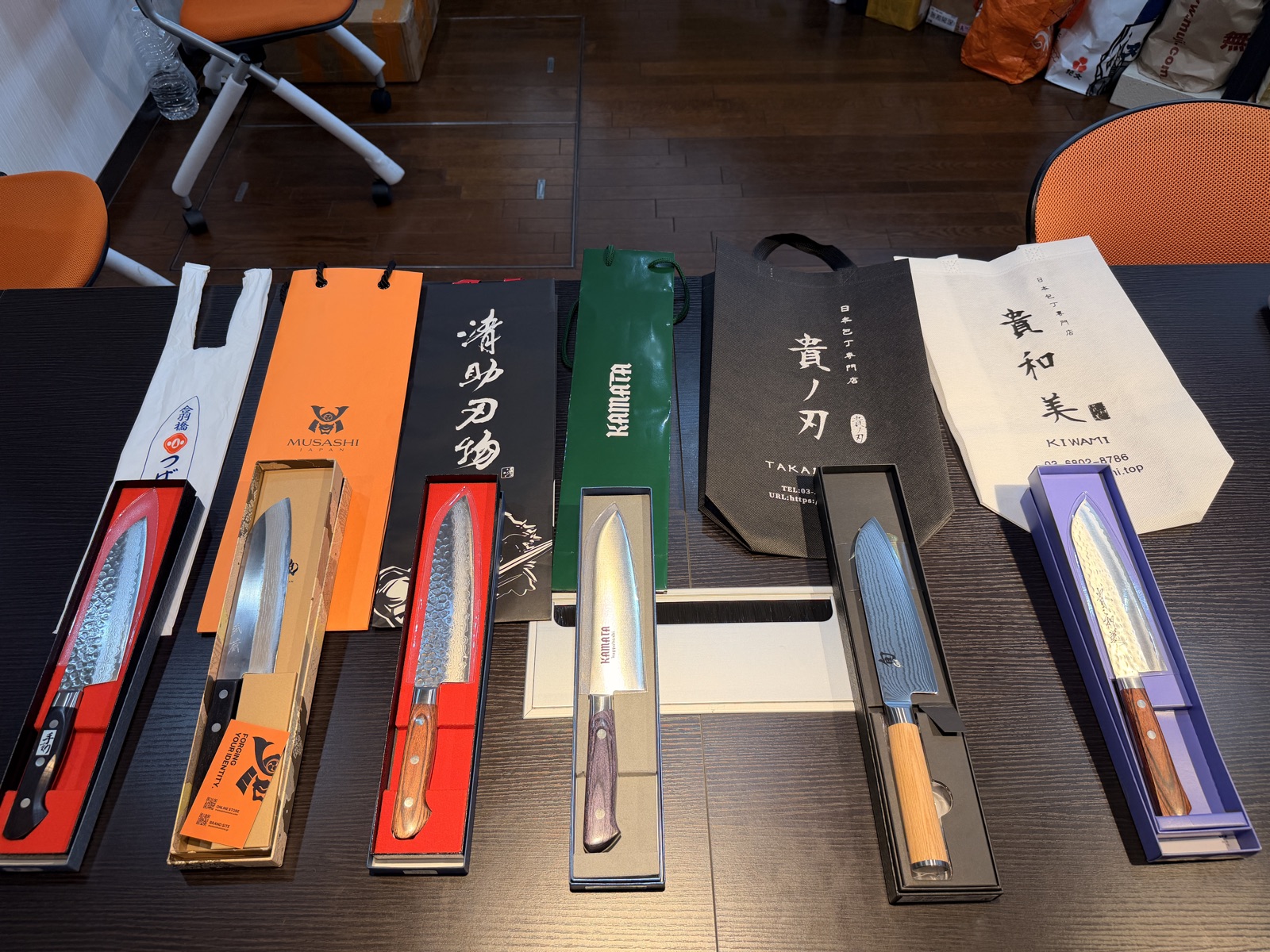 Six santoku knives under $150 from six Kappabashi shops